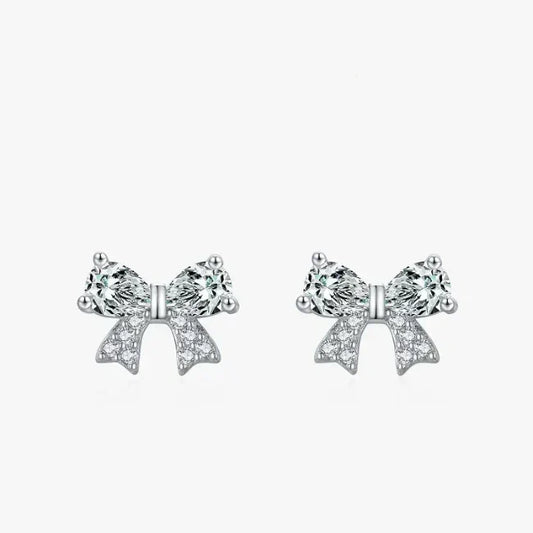 Silver bow-shaped earrings with clear gemstones - TM & Co. Jewels
