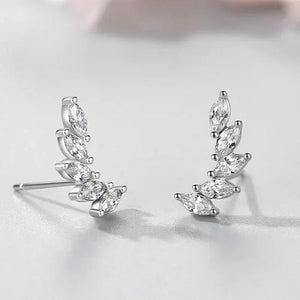 925 silver earrings with marquise-cut crystals, leaf design, elegant jewelry for women