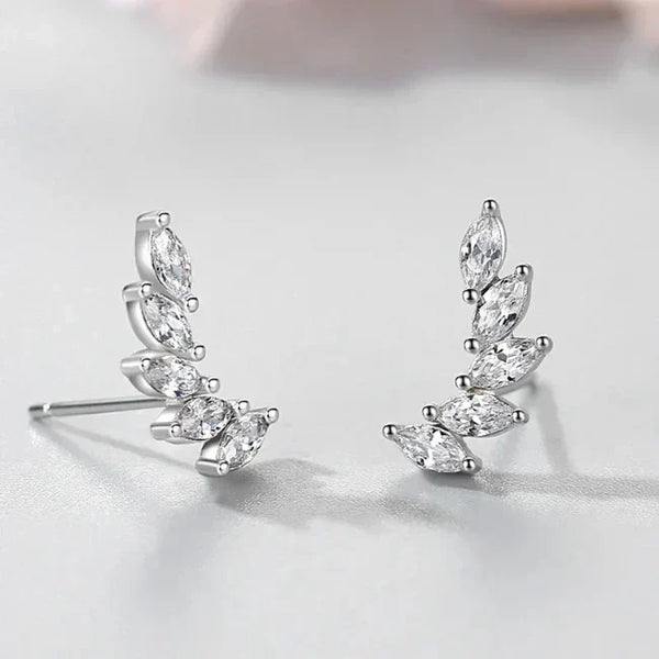925 silver earrings with marquise-cut crystals, leaf design, elegant jewelry for women