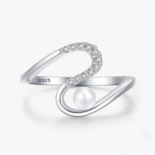 Wave Bloom Silver Pearl Party Ring - TM & Co. Jewels