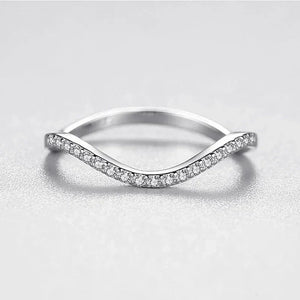 Sterling silver wave-shaped ring with clear stones, minimalist elegant jewelry for women
