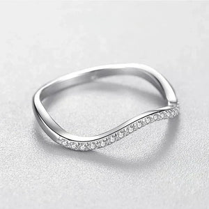 Sterling silver wave-shaped ring with clear stones, minimalist elegant jewelry for women