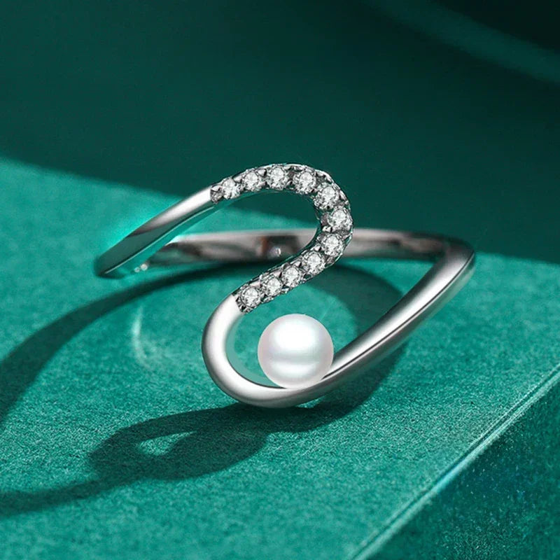 Wave Bloom Silver Pearl Party Ring - TM & Co. Jewels