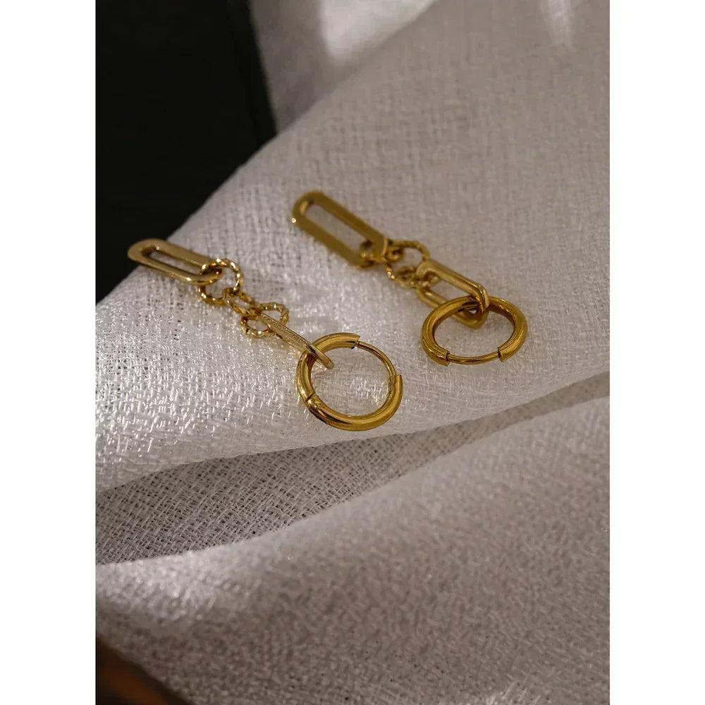 Chic Gold Texture Geometric Dangle Earrings - TM & Co. Jewels