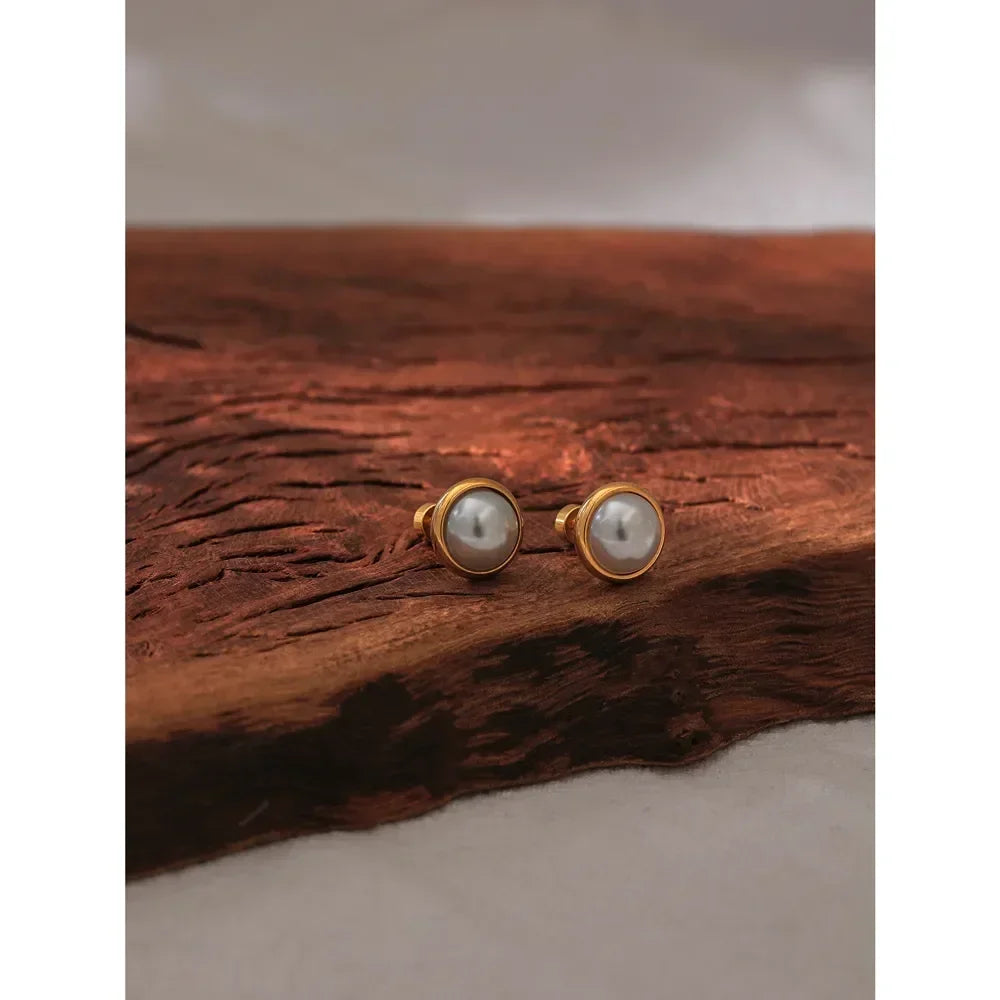 Trendy Pearl Screw-Back Stud Earrings - TM & Co. Jewels