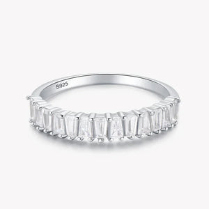 925 silver ring with baguette-cut clear stones in a half eternity band design