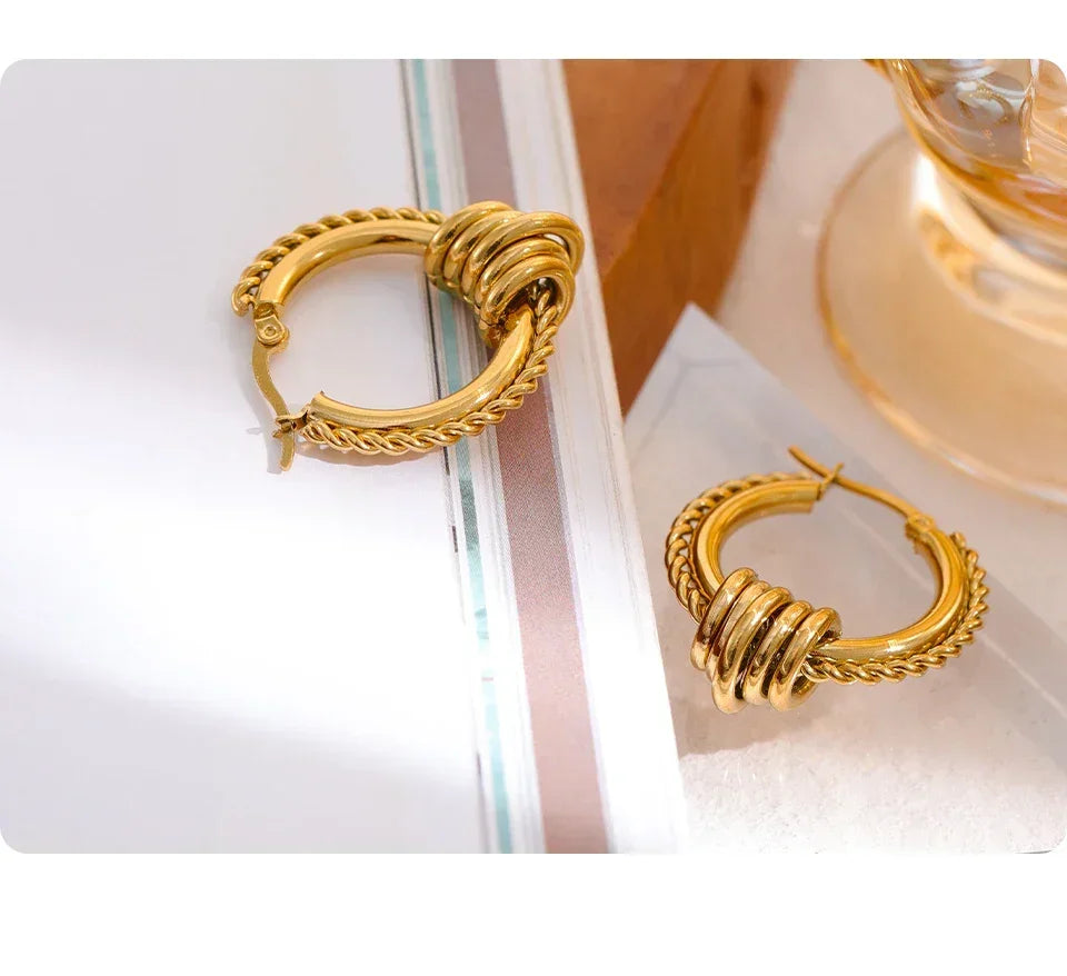 Twisted Huggie Earrings with Gold PVD Plating - TM & Co. Jewels