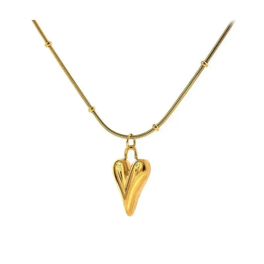 18K gold-plated heart pendant necklace with a sleek gold chain on white background