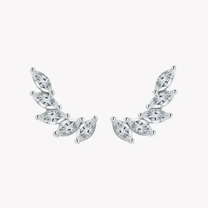 Marquise-cut crystal sterling silver ear climber earrings on white background
