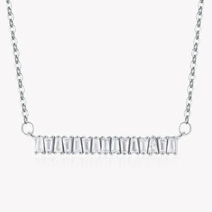 Sterling silver necklace with rectangular baguette stones on a delicate chain