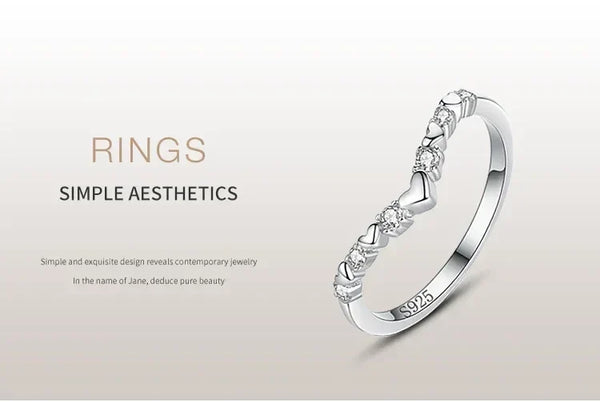 925 silver ring with heart and round stone accents, minimalist women's jewelry