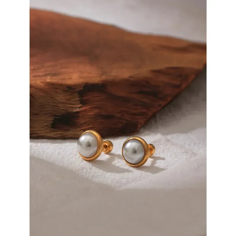 Trendy Pearl Screw-Back Stud Earrings - TM & Co. Jewels