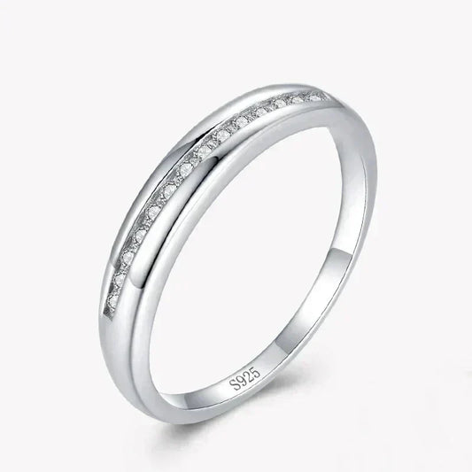 925 sterling silver ring with channel-set clear stones, minimalist women's jewelry