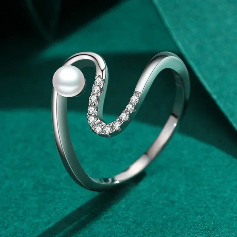 Wave Bloom Silver Pearl Party Ring - TM & Co. Jewels