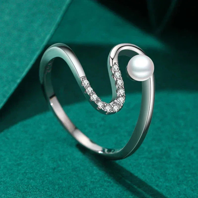 Wave Bloom Silver Pearl Party Ring - TM & Co. Jewels