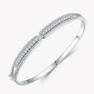 Silver bracelet with diamond accents on a white background-Ava Heart Bands - TM & CO. JEWELS 