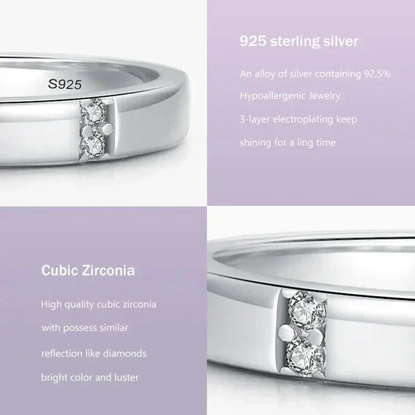 925 sterling silver ring with cubic zirconia stones, detailed close-up on polished band.