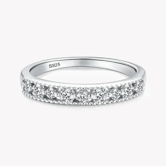 925 sterling silver ring with round-cut white stones in a row, elegant minimalist jewelry