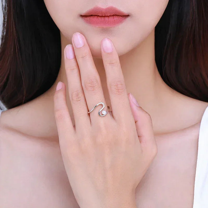 Wave Bloom Silver Pearl Party Ring - TM & Co. Jewels
