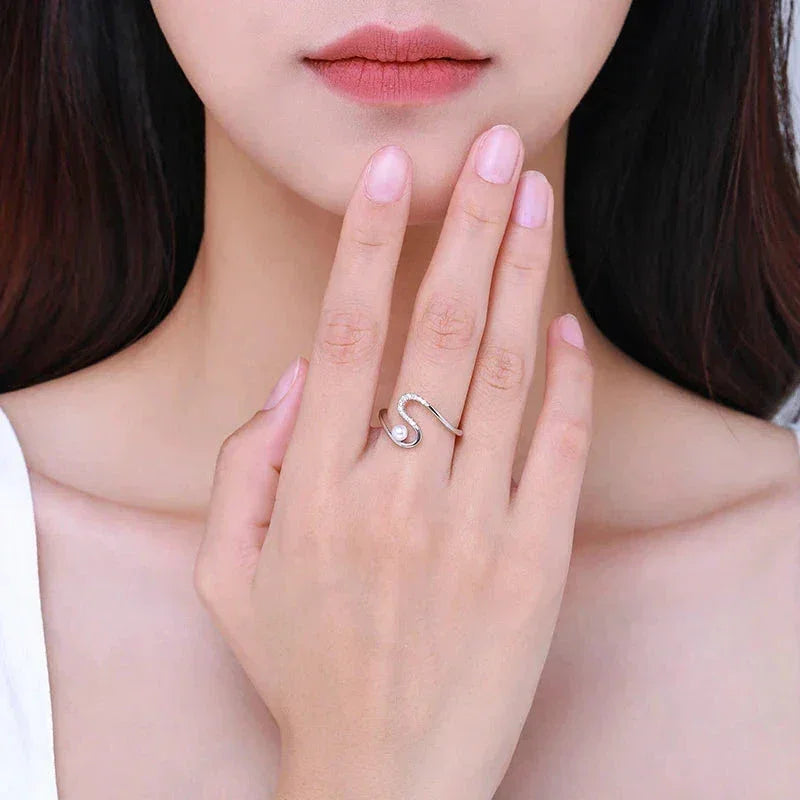 Wave Bloom Silver Pearl Party Ring - TM & Co. Jewels