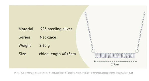 925 sterling silver necklace with baguette crystals, adjustable 40+5cm chain, 2.9cm pendant