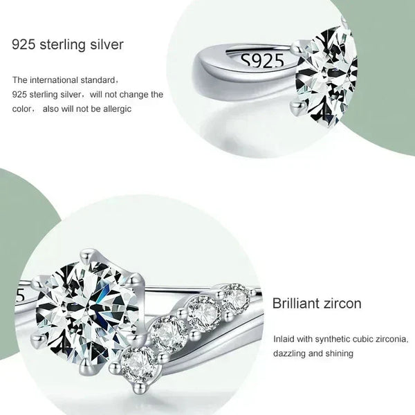 925 sterling silver ring with synthetic cubic zirconia stones, elegant and hypoallergenic design