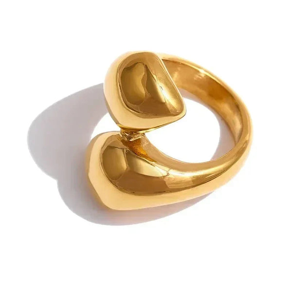 Sculptural 18K gold-plated statement ring for women on white background