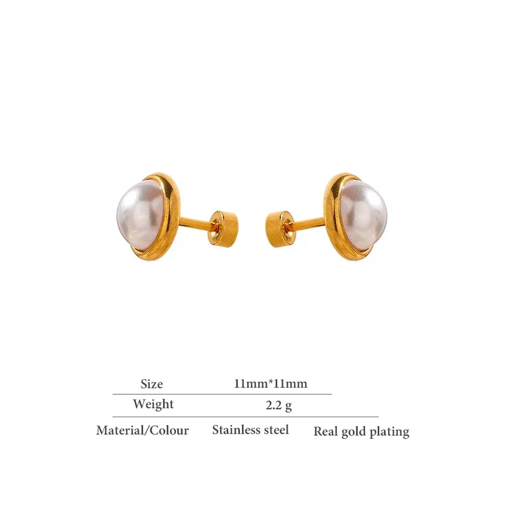 Trendy Pearl Screw-Back Stud Earrings - TM & Co. Jewels