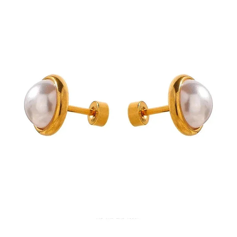 Trendy Pearl Screw-Back Stud Earrings - TM & Co. Jewels