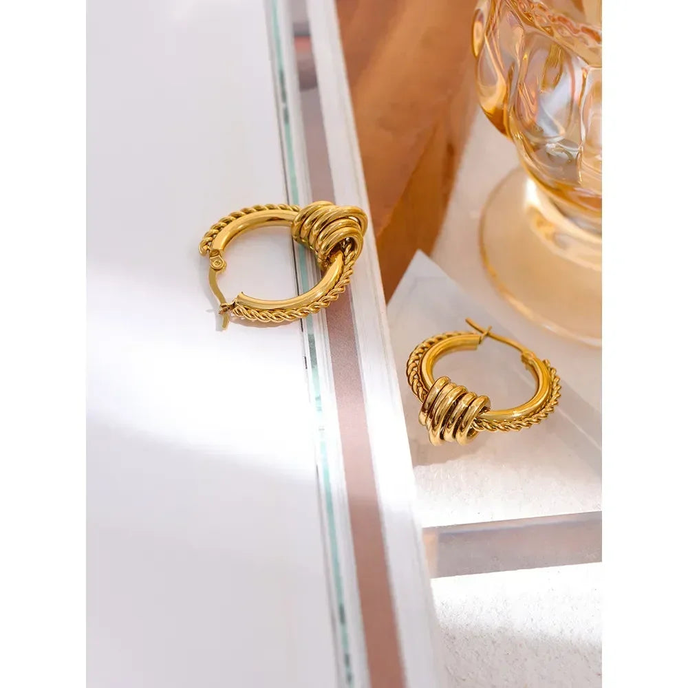 Twisted Huggie Earrings with Gold PVD Plating - TM & Co. Jewels