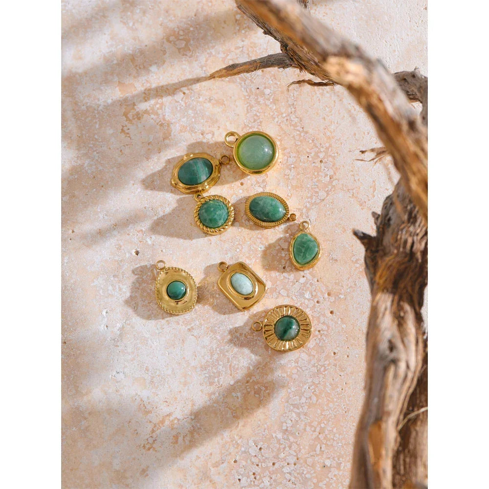 Exclusive Green Natural Stone Necklace Bracelet Charm Pendants Woman's Stainless Steel DIY Jewelry Accessories Wholesale