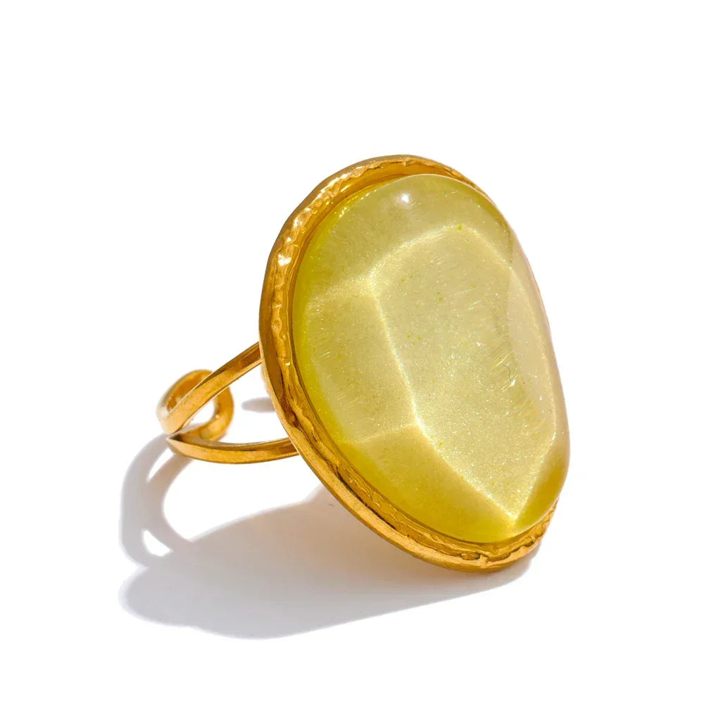 Exquisite Candy Multi-Color White Pink Blue Yellow Resin Adjustable Ring Gold Color Stainless Steel Summer Jewelry Gift