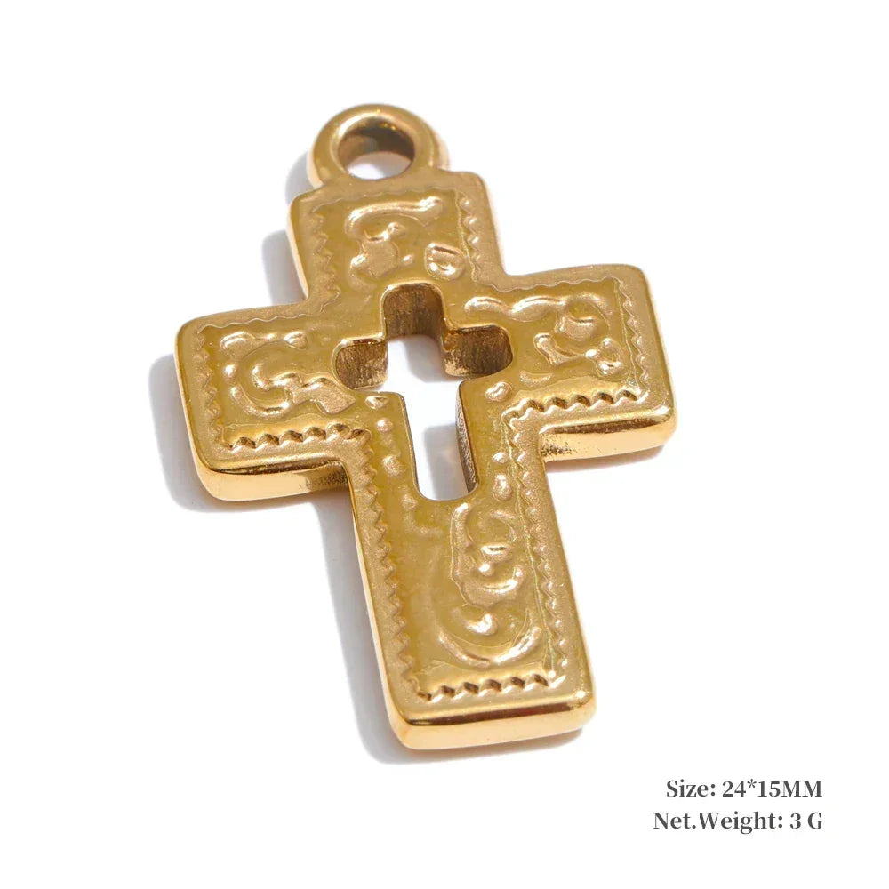 Stainless Steel Metal Flower Cross Pendants Tarnish Resistant DIY Necklace Jewelry Accessories Wholesale Waterproof