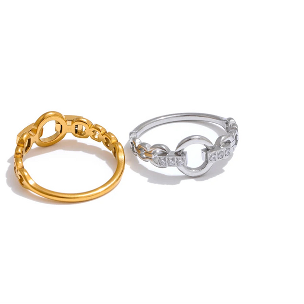 Gold and silver rings on a white background
