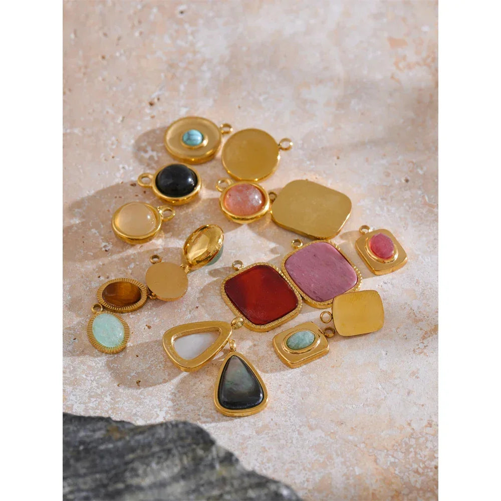 Exquisite Stainless Steel Natural Stone Square Round Oval Pendants for Necklace Bracelet Earrings DIY Accessories Making