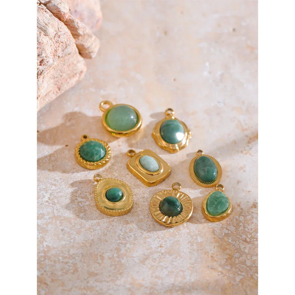 Exclusive Green Natural Stone Necklace Bracelet Charm Pendants Woman's Stainless Steel DIY Jewelry Accessories Wholesale