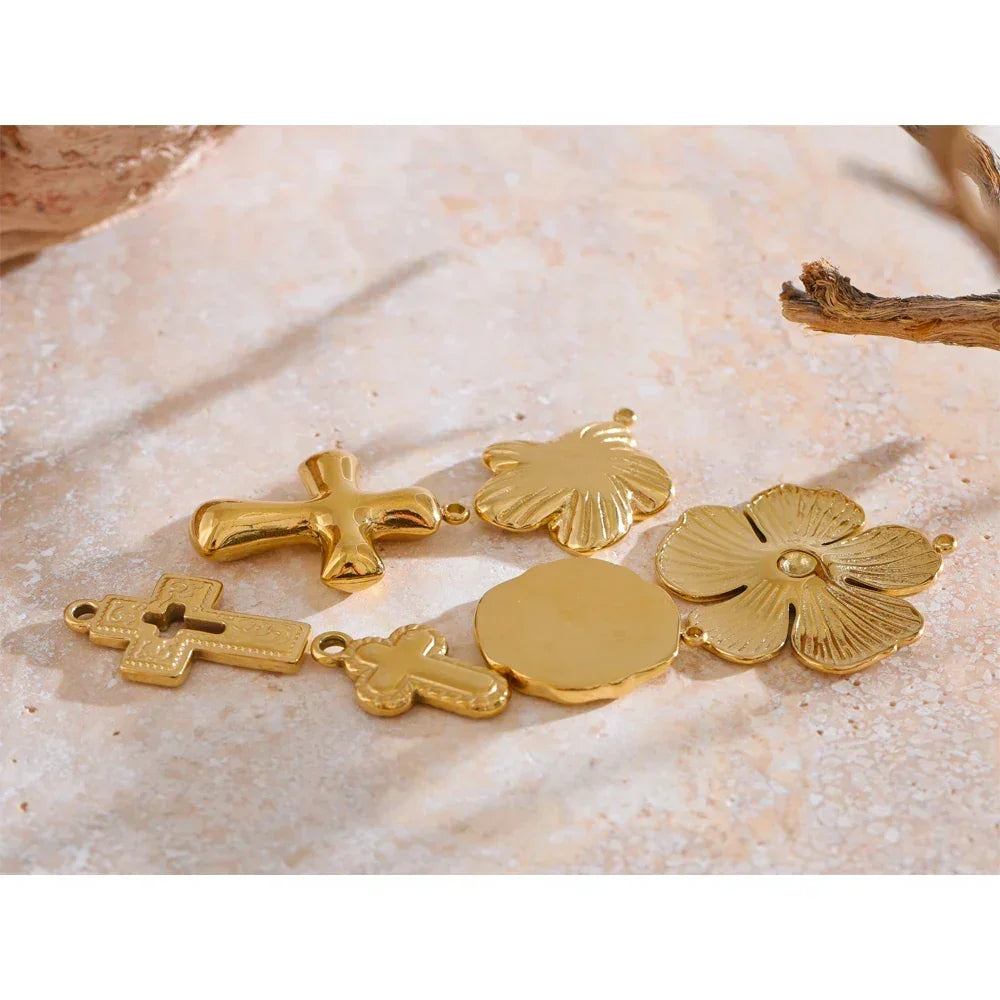 Stainless Steel Metal Flower Cross Pendants Tarnish Resistant DIY Necklace Jewelry Accessories Wholesale Waterproof