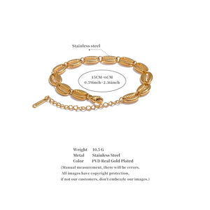 Gold bracelet with measurement details on a white background