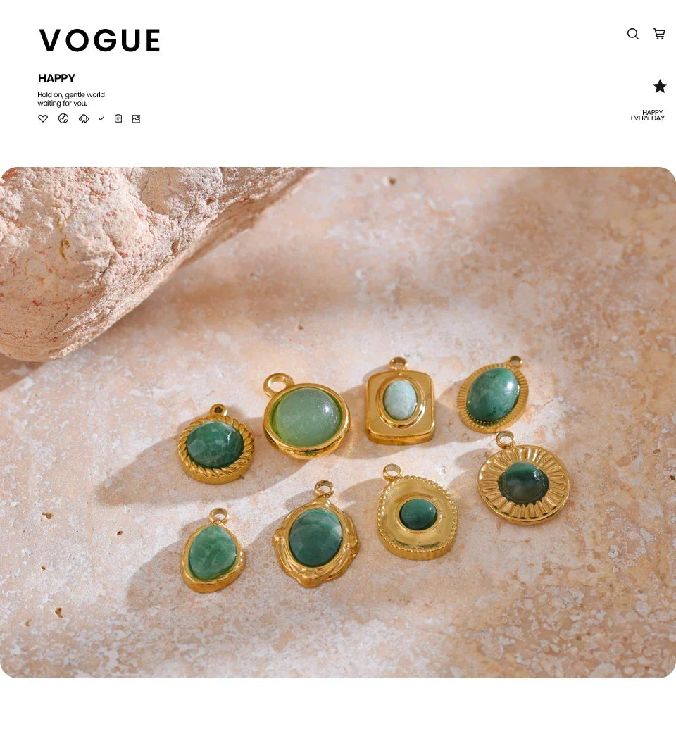 Exclusive Green Natural Stone Necklace Bracelet Charm Pendants Woman's Stainless Steel DIY Jewelry Accessories Wholesale