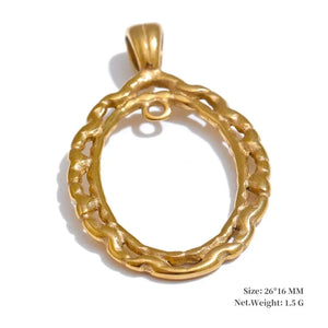 Gold pendant with textured design on a white background