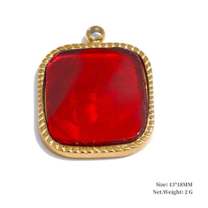 Red pendant with gold border on a white background