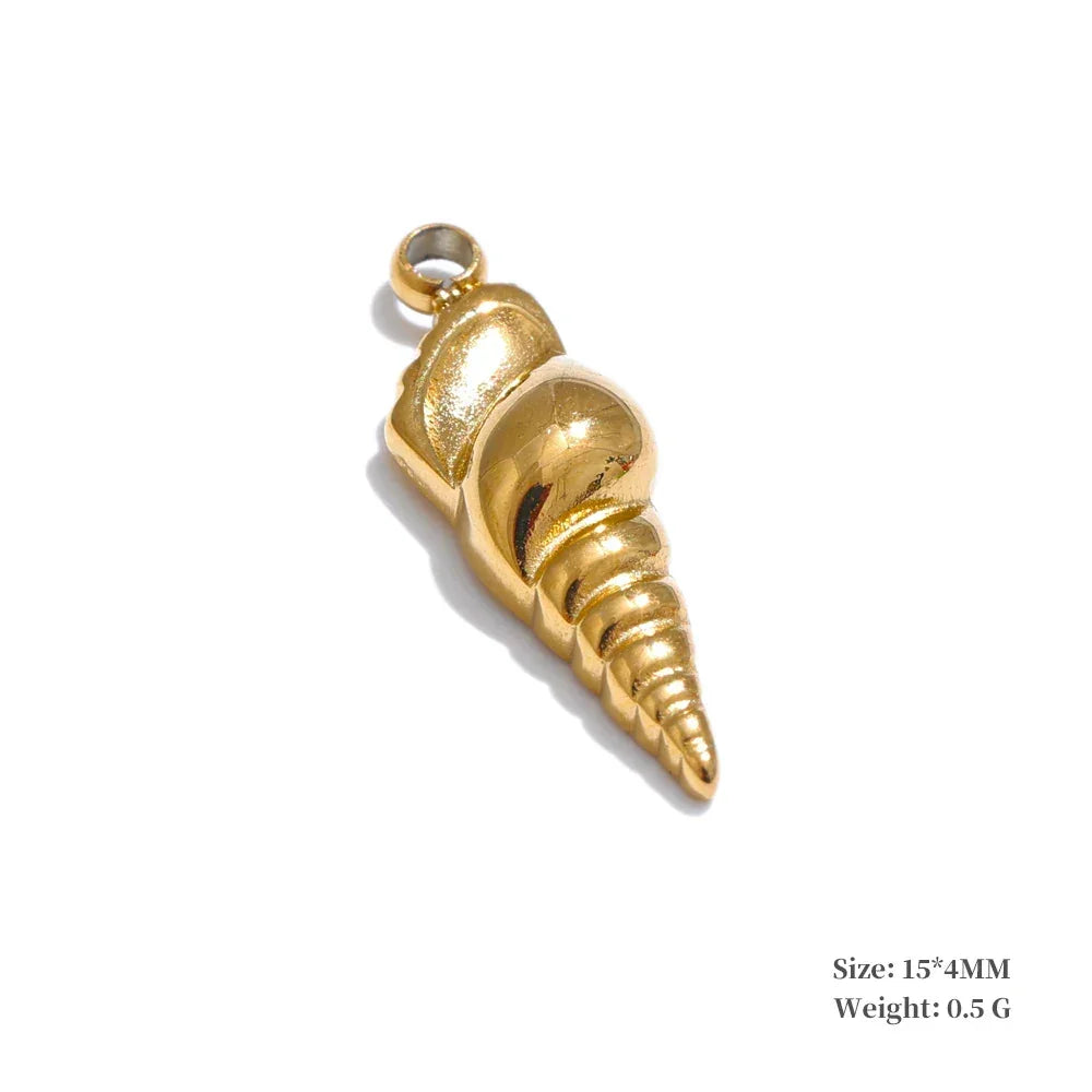 Trendy Stainless Steel Metal 18k Gold PVD Plated Waterproof Conch Shell Ocean Palm Charm Accessories DIY Jewelry