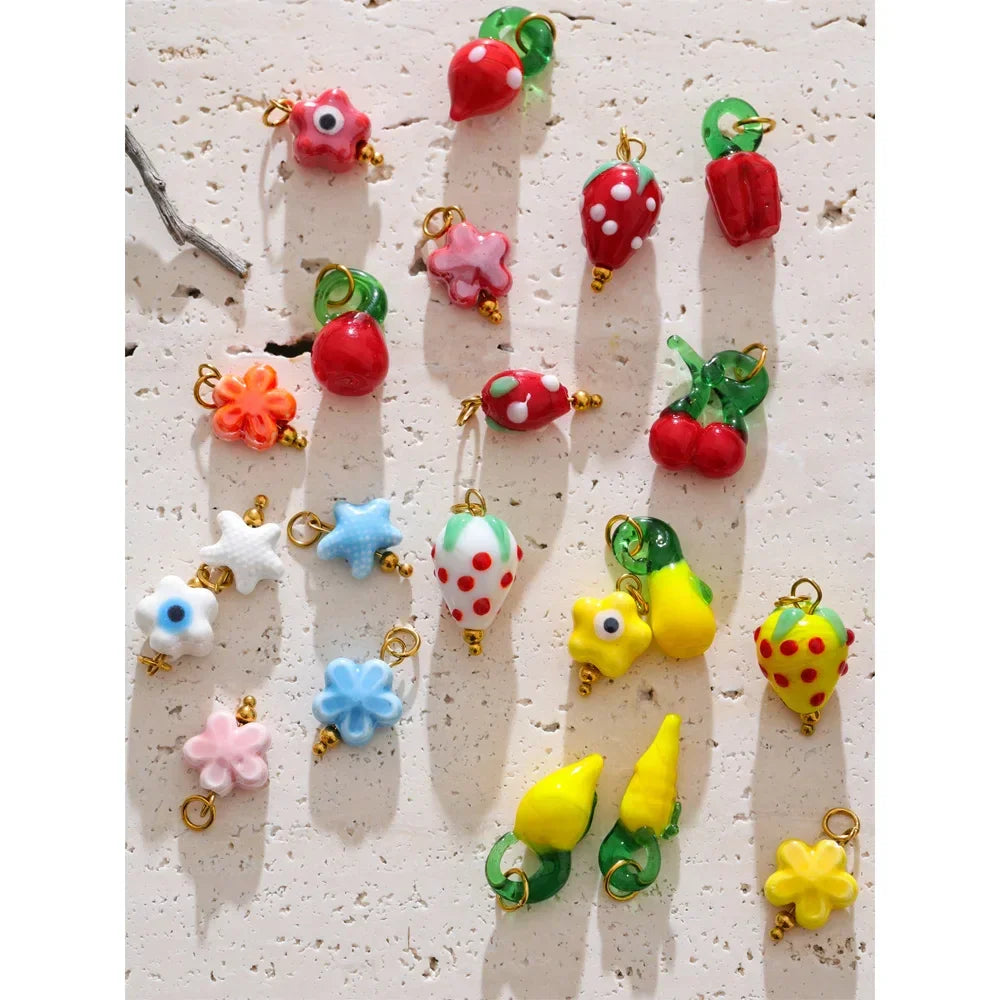 Cute Enamel Enamel Star Flower Cherry Strawberry DIY Accessories Charm Pendants for Necklace Bracelet Earrings Making