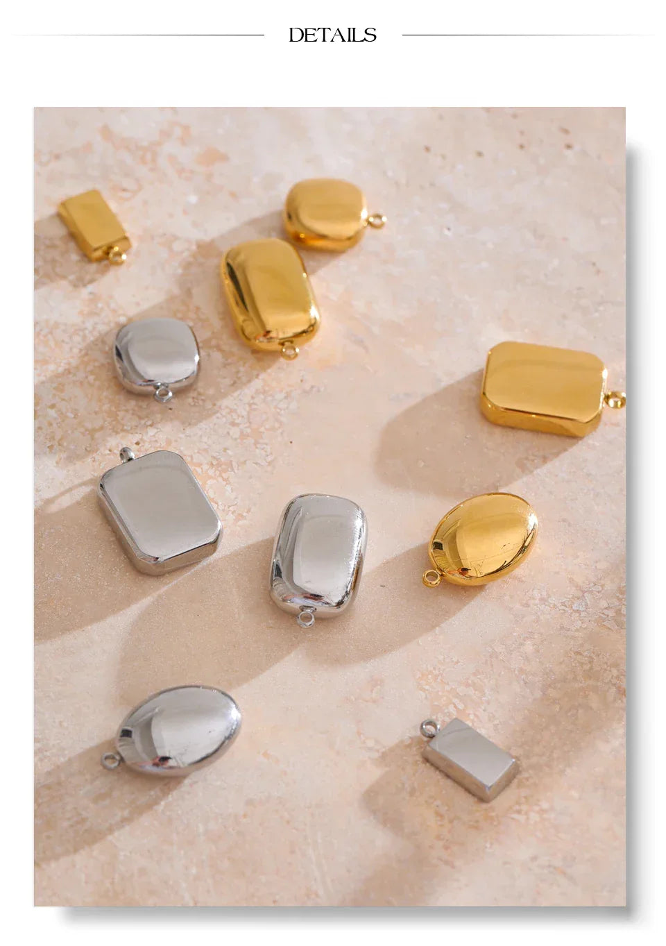 Smooth 316L Stainless Steel Metal Rectangle Waterproof Charm DIY Accessories Handmade Jewelry 18K PVD Plated