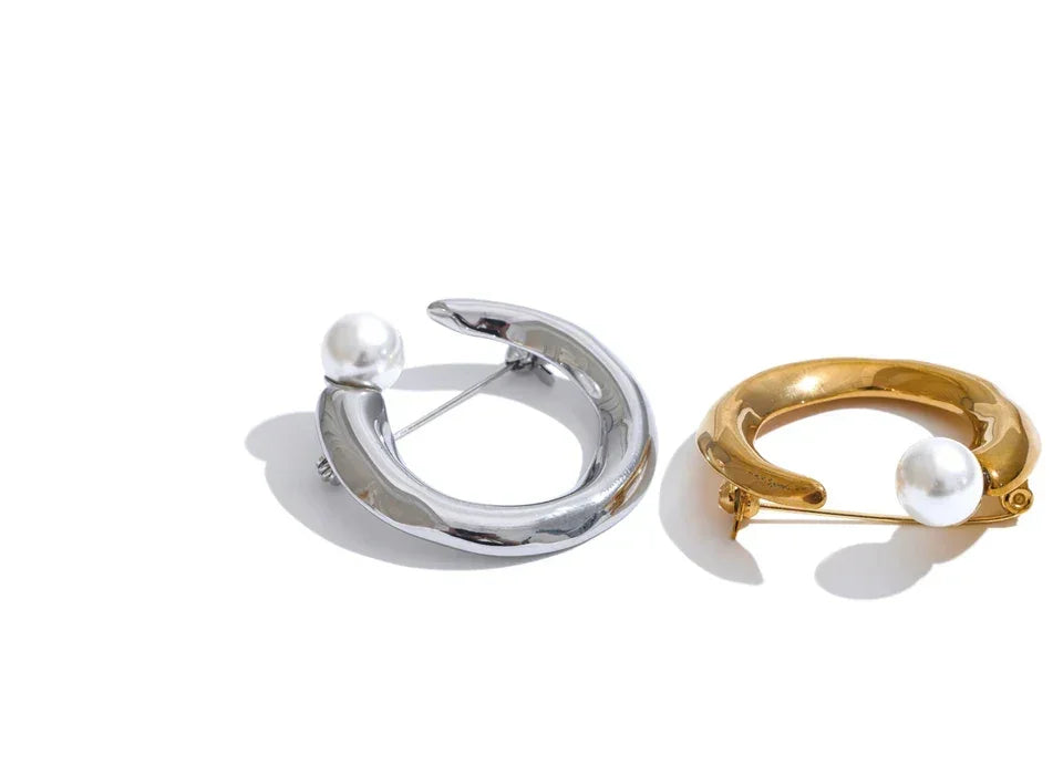 U-Shape Pearl Brooch