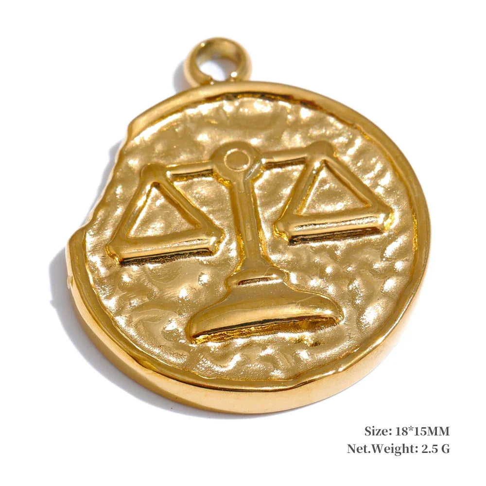 Real Gold Plated 12 Constellation Metal Diy Charms For Jewelry Making Bulk Stainless Steel Charm Pendant Accessories