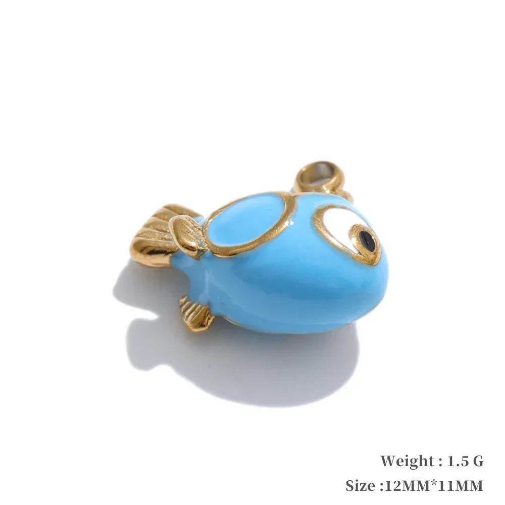 Y2K Enamel Fruit Cherry Shell Fish Heart DIY Accessories Pendants Making Necklace Bracelet Stainless Steel Jewelry Gift