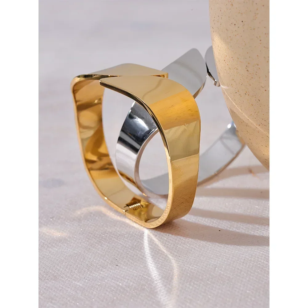 Golden Symmetry Wide Steel Bangle - TM & Co. Jewels