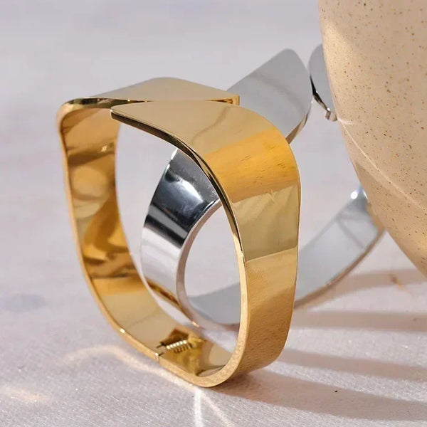 Golden Symmetry Wide Steel Bangle - TM & Co. Jewels