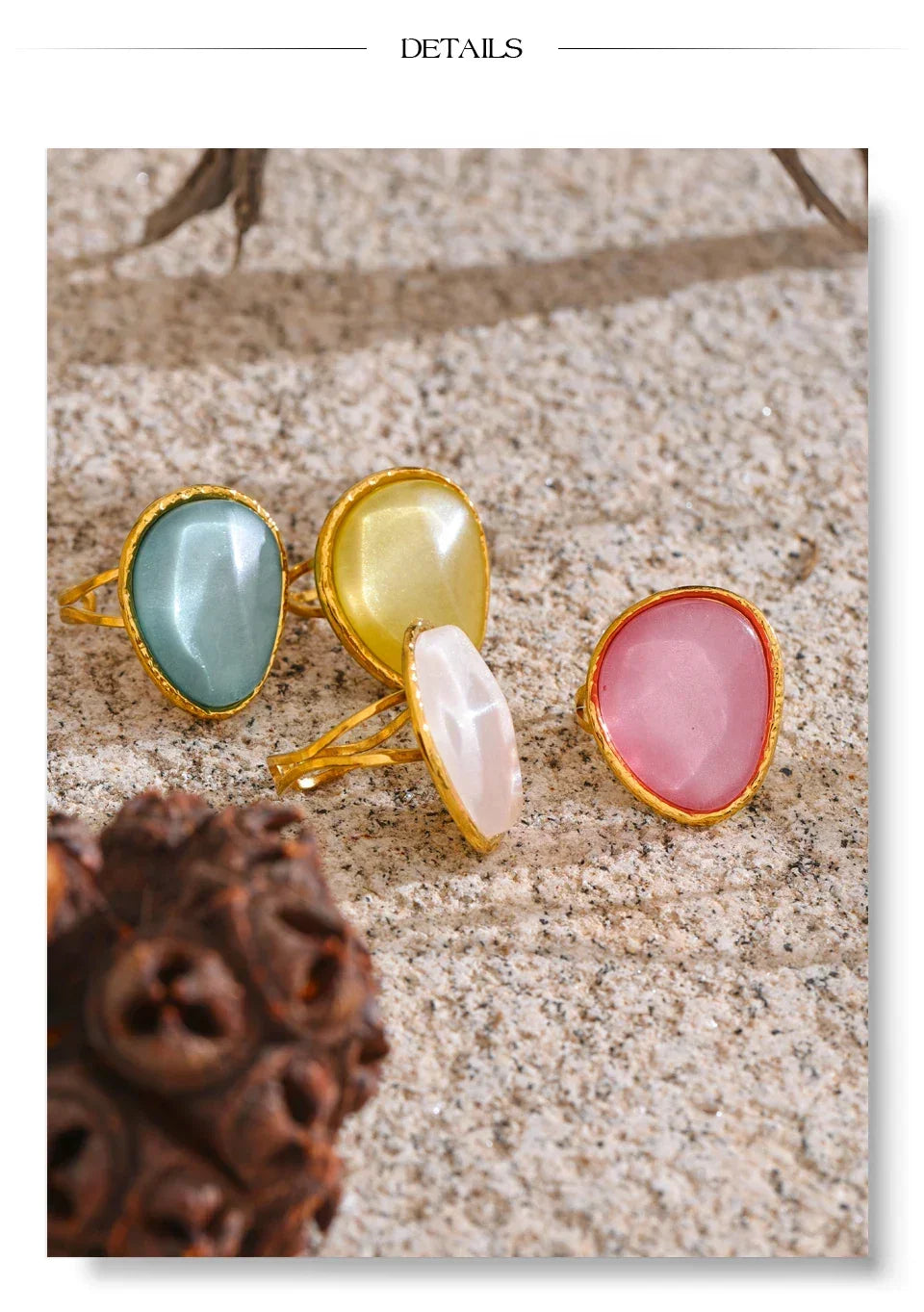 Exquisite Candy Multi-Color White Pink Blue Yellow Resin Adjustable Ring Gold Color Stainless Steel Summer Jewelry Gift